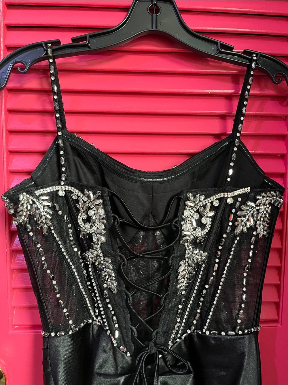 Black Beaded Evening Gown with Silver Embellishment - Picture 11 of 17